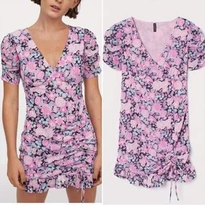 H&M Divided Ruched Floral Mini Dress Puff Sleeve Romantic Coquette Dress